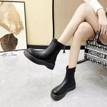 Fashion Spring and Autumn Hot Selling High Quality Women s Shoes Fashion Solid Color Round Toe Low Heel Back Zipper Women s Short Boots 35