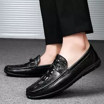 Fashion Spring and Autumn Men s Shoes Genuine Leather Mens Slip on Shoes Arrival Mens Loafers Handmade Male Comfortable Driving Footwear 37 коричневый