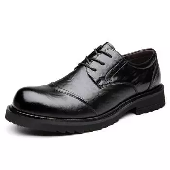 Fashion Spring and Autumn New Round Head British Style Platform Shoes for Men Fashion Casual Leather Men s Dress Shoes 38 чёрный