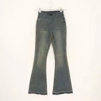 Fashion Spring and Autumn Women s Elastic Waist High Waist High Elastic Bell-Bottom Pants Denim Large Sizes Availiable DD Cement Ash [trouser leg crease shape]] 3X