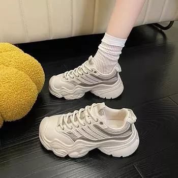 fashion Spring and Autumn Women s Height Increasing Designer Soft Sole Casual Women s Shoes Fashionable Outdoor Sports Shoes for Women 35 бежевый