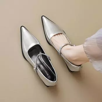 Модные женские туфли Мэри Джейн на весну и осень с острым носком Корейский стиль Женские повседневные туфли на высоком каблуке Одежда для работы и вечеринок Большие размеры 41-43 35 чёрный