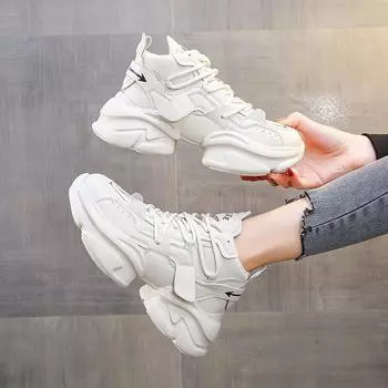 Fashion Spring and Summer Women Shoes Sneakers New Fashion Elevated Increase Thick Bottom Casual All-match Lace-Up Casual Shoes Female 35 чёрный