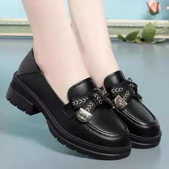 fashion Spring Autumn 2024 Deep Mouth Sweet Bow Knot Women s Strap Heel Shoes Fashion Temperament Mary Jane Square Heel Round Toe 35(Foot22.5cm)