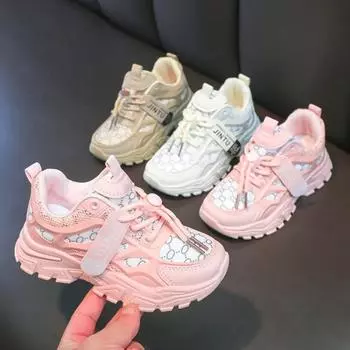 Fashion Spring Autumn Children s Sneakers Girls Casual Sports Tenis Shoes for Kids 3-14 Years Students Breathable Mesh Antislip Shoes 26 хаки