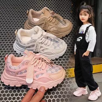 Fashion Spring Autumn Children Sneakers Girls Boys Kids Fashion Sport Tennis Shoes Leather Casual Sneakers Flat Breathable Non Slip Shoe 26 хаки