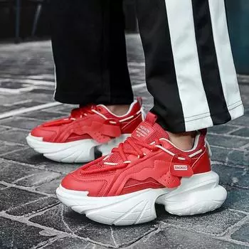 мода весна осень мода дышащие мужские кроссовки 2024 новые на шнуровке с толстой подошвой мужские вулканизированные туфли Tenis Masculino 39 чёрный