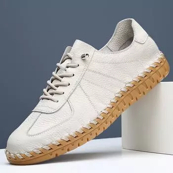 Fashion Spring Autumn Men Casual Loafers Soft Moccasins High Quality Genuine Leather Slip-on Men Shoes White Driving Business Shoes 38 чёрный