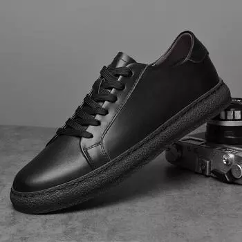 Fashion Spring autumn men leather shoes lace up Low Top Mens Casual Shoes Outdoor Walking Shoes Sneakers Genuine Leather Male Footwear 6.5 белый