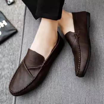 Fashion Spring autumn men s PU leather casual shoes trend British soft-soled loafers shoes flats mocasines H818 39 серый