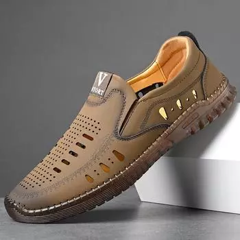 Fashion Spring Autumn New Men s Shoes Soft Leather and Soles Flat with Line Casual Designer Shoes Male Middle-aged Old Man Dad Loafers 38