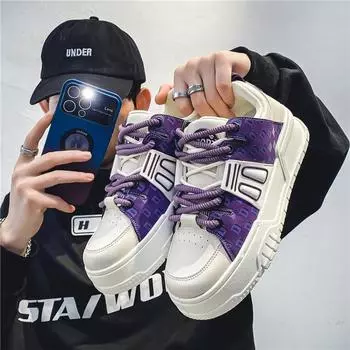 Fashion Spring Autumn New Men s Thick Sole Elevated Casual Board Shoes with Colorful Ties for Comfortable Running Men s Vulcanize Shoes 39