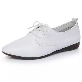 Модные весенне-осенние туфли для медсестер для женщин 2024 года, новые простые балетки из коровьей кожи на шнуровке в британском стиле, повседневные белые туфли для женщин 34 красный