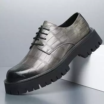 Fashion Spring Autumn Thick Bottom Round Head Leather Men s Loafers Designer New British Style Wedge Soft Sole Business Man Dress Shoes 38