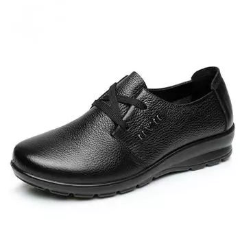 fashion Spring/Autumn Women Genuine Leather Casual Shoes British Style Lace Up Flat Shoes Ladies Moccasins Loafers Women Chaussure Femme 35 чёрный