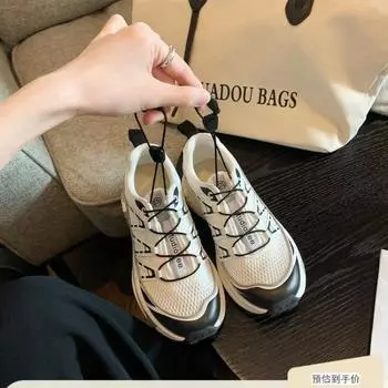 мода весна/осень женская вулканизированная обувь кроссовки женские воздушная сетчатая обувь на плоской подошве для женщин повседневная обувь на открытом воздухе противоскользящая обувь на плоской подошве со шнуровкой 35 темно серый