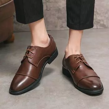 Fashion Spring British Style High Quality Elegant Men Leather Social Casual Shoes Men Office Career Business Formal Pointed Oxfords Shoe 38 коричневый