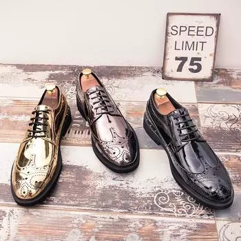Fashion Spring Fall Mens Gold Bright Leather Male Comfortable Oxfords Man Casual Stylist Luxury Brogue for Men Business Moccasin Shoes 6