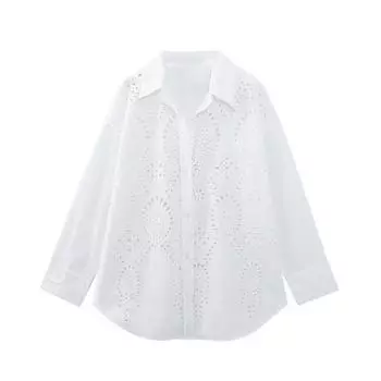 Fashion Spring Fashion Women s Fashion Clothing Long Sleeves All-Matching Hollow Embroidery Loose Shirt 7969071 250 White L