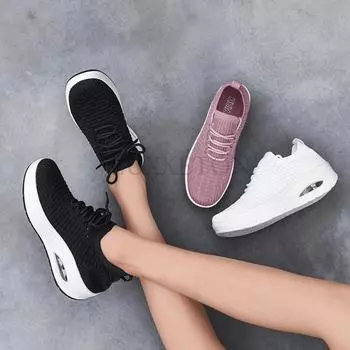 Fashion Spring Fashionable Breathable Mesh Women Shoes Thick Soled Wedge Women Sports Versatile Casual Shoes for Women 35 розовый
