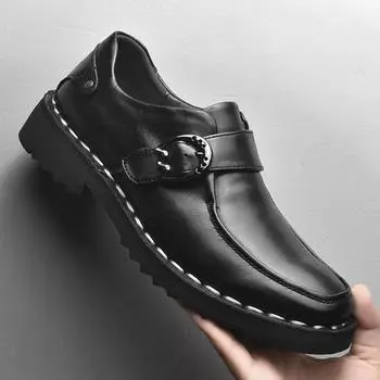 Fashion Spring Formal Business Casual Shoes Metal Thick Sole Loafer Shoes Luxury Moccasin Leather Shoes Wedding Shoes Dress Shoes 38 чёрный