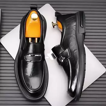 Fashion Spring Genuine Leather Men Shoes Casual Male Soft Sole Driving Shoes Comfortable Man Slip-On Loafers Handmade Moccasins Footwear 38 чёрный