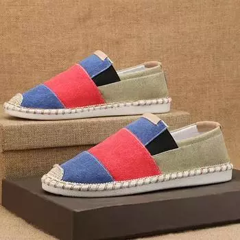 Fashion Spring Men Canvas Shoes Breathable Men s Casual Shoes Slip-On Hemp Shoe Graffiti Espadrilles Outdoor Men Footwear Flats Shoes 39 синий