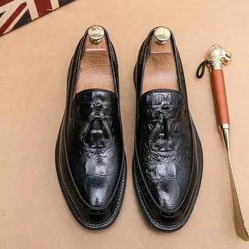 Fashion Spring Men Leather Driving Shoes Tassel Black Slip on Loafers Spring Summer Men Leather Moccasins Outdoor Club Pary Shoes Men 37 чёрный