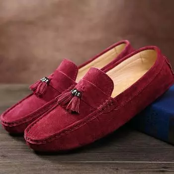 Fashion Spring New Fashion Tassel Loafers Mens Suede Luxury Designer Shoes Casual Comfortable Slip-on Mens Moccasin All-match Loafers 38 красный