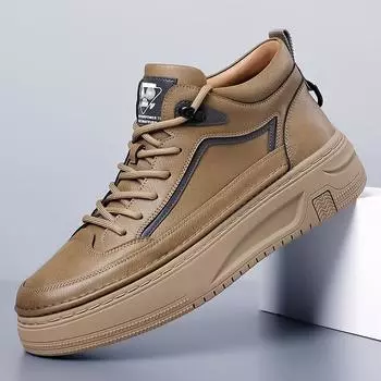 Fashion Spring New High Top Casual Shoes Outdoor Sports Skateboarding Shoes Soft Soled Lace Up Leather Shoes Versatile Brand Short Boots 38 серый