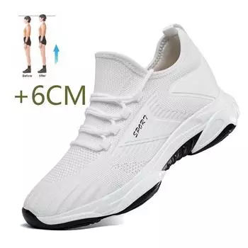 Fashion Spring New Men Elevator Shoes Height Increase Sneakers for Men Casual Insole 6cm Mesh Breathable Shoes Taller Male Sports 37-43 37 чёрный