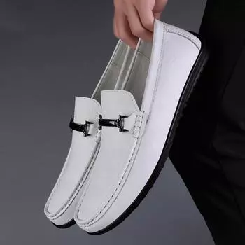 Fashion Spring New Men s Fashion Low Cut Comfortable Soft Sole Bean Shoes High Quality Men s Cowhide Casual Breathable Driving Shoes 36 белый