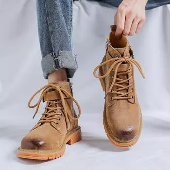 Fashion Spring New Thick Soled High-quality Platform Men s Ankle Boots Leather Black Motorcycle Boots Men s Punk Outdoor TrendBoots 38 серый