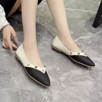 Fashion Spring Riveted Women s Shoes Summer Flats Pointy Toe Pump Shoes Boat Shoes Simple Bright Pu Leather Slip on Shallow Women Shoes 35 зелёный