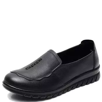 Модные весенние туфли на мягкой подошве черного цвета для мам из натуральной кожи, нескользящие, повседневные, удобные, для женщин среднего возраста, на плоской подошве, женская обувь 35 чёрный