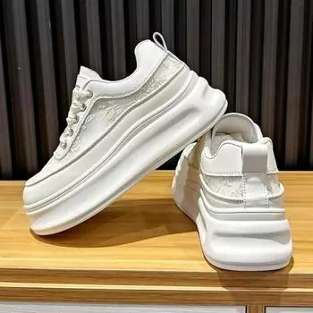 Модные весенние спортивные кроссовки для бега белого цвета на толстой подошве для женщин, туфли на платформе, туфли на шнуровке, модные весенние повседневные туфли для мам, вулканизированные туфли 35 бежевый