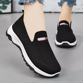 fashion Spring/Summer New Mesh Casual Shoes Versatile Women s Hoops Comfortable Cloth Shoes for Middle and Elderly Mom Shoes 36 чёрный