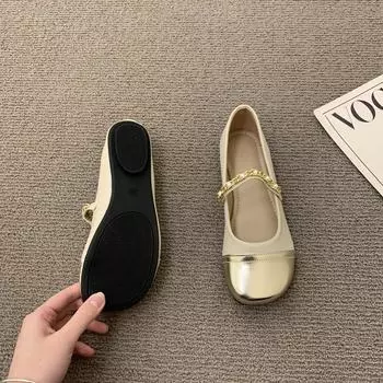 Модные весенние женские милые туфли Мэри Джейн, женские туфли без застежек из натуральной кожи, женские милые туфли с круглым носком 35 бежевый