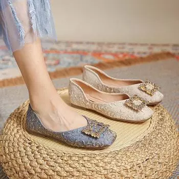 fashion Square Head Flat Shoes Spring and Summer Black Sequin Rhinestone Soft Bottom Casual Women s Shoes Zapatos De Mujer 33 абрикосовый