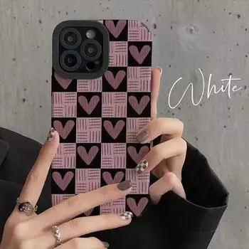 Fashion Square Purple Love Heart Silicone Phone Case For iPhone 13 12 11 14 15 Pro Max Mini 8 7 Plus X XR XS SE Shockproof Cover For iPhone13 Pro Max