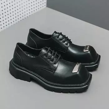 Fashion Square-Toe Men s Leather Shoes Business Oxford Man Lace-up Formal Dress Shoes Black Derby Shoes Metal Decoration 38 чёрный