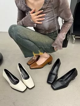 fashion Square Toe Women Pumps Shallow Slip On Sexy Black Beige Brown Square High Heels Pumps 2024 New Arrivals Office Party Pumps 35-39 5.5 чёрный