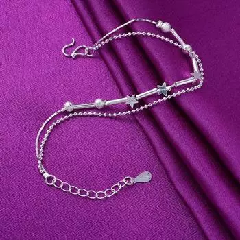 Модные круглые бусины в форме звезды из стерлингового серебра 925 пробы, браслеты и браслеты для женщин, свадебные украшения для вечеринок A174