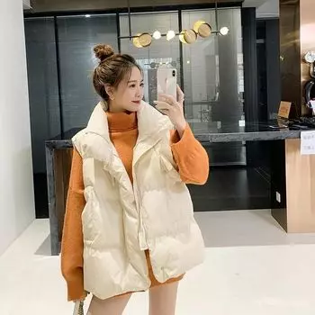 FASHION Station 2024 Новая верхняя одежда пуховый хлопковый жилет женская короткая хлопковая куртка без рукавов утолщенный жилет хлебная одежда S 90-52.5 kg