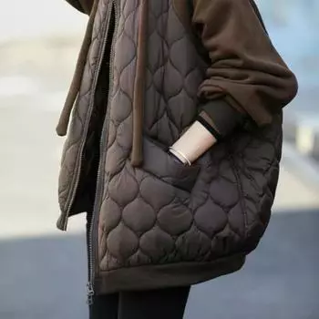 FASHION Station Большой размер новый с капюшоном сращивание пуховая подкладка толстая подкладка мода большой размер свободная мода женская одежда M Recommended 80-50 kg чёрный