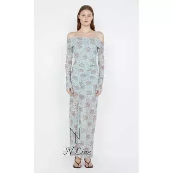 Fashion Straight Bec + Bridge Fall Print off-the-Shoulder off-Neck Long Sleeves Silm Print Dress Blue XS/6