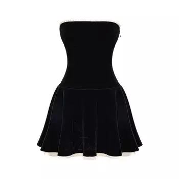Fashion Straight Mining House of CB 24 Sexy Soft Velvet off-Shoulder Girdle Tube Top Dress Black XS