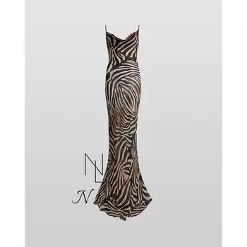 Fashion Straight Mining Rat and BOA 24 Slit Sexy Zebra Stripes V Neck Open Back Camisole Dress Zebra Pattern XL