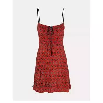 Fashion Straight Picking Realisationpar Retro Lucky Totem Print Silk V-neck Strap Dress Female Slip Skirt XXS