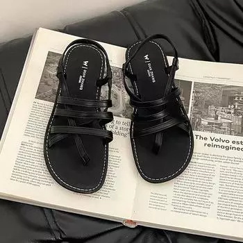 Fashion strap combination versatile flat toe sandals women s summer new cross strap comfortable beach sandals 35